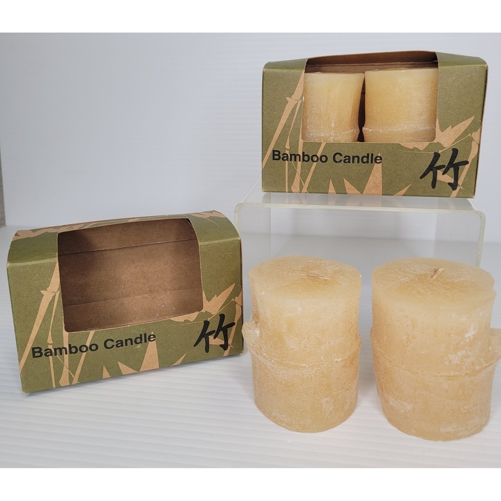 Set of 4 New Old Stock 4" Small Bamboo Pillar Candles w/ Boxes Vintage